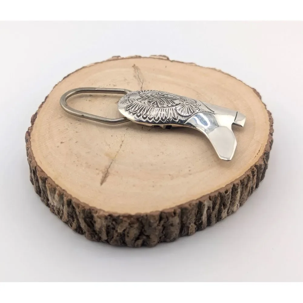 Native American Sterling Silver Key Fob Western Boot Design Navajo‎ Accessory **